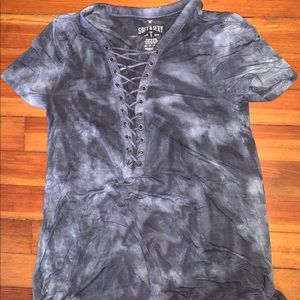 tye dye american eagle lace up shirt